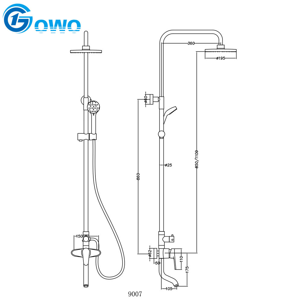 Grifo de ducha de 3 manijas